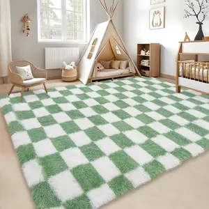 Modern Checkered Rug Long-pile Soft Washable Non-slip and Non-shedding for Bedrooms Dining Rooms Offices Living Rooms Playrooms Children's Rooms and Party Decorations