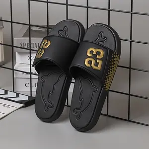 Casual Breathable EVA Men'S Sporty Slide Sandals - Non-slip Sole, Number Emblem, Summer Beach & Indoor Slippers, Open Toe Slides