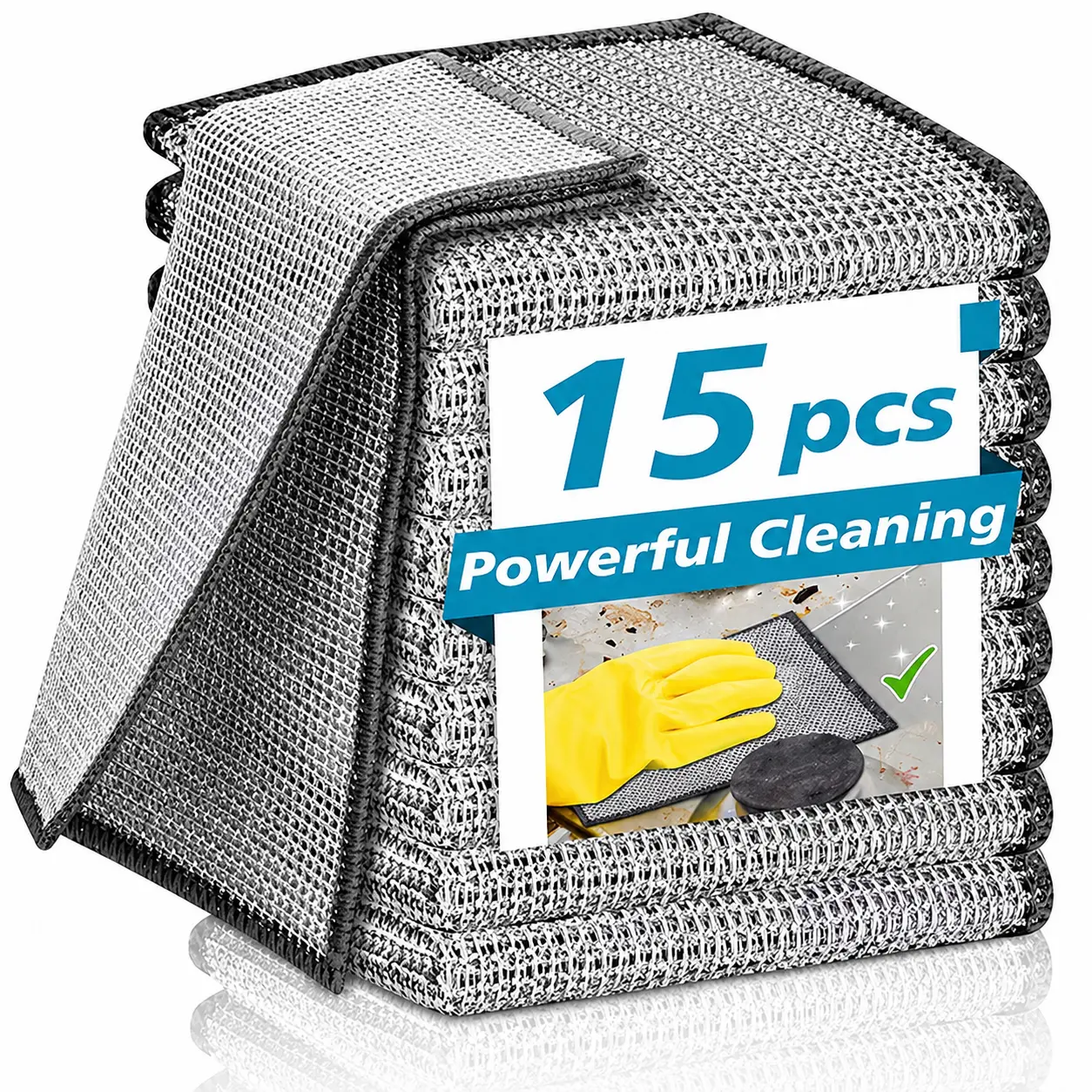 Wire Dishwashing Cloths 15PCS Non-Scratch Reusable Steel Wool Scrubber Pads Quick-Drying Odor-Resistant Cleaning Rags for Kitchen Dishes Pots Sink Bathroom Glass Surfaces Utensils Cookware