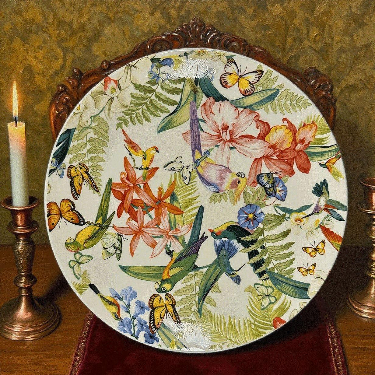 A422. American Floral Bird 8-Inch Bone China Dinner Plate — Premium Ceramic