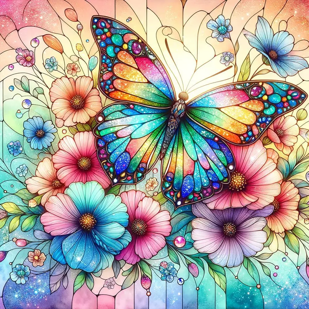 Butterfly Flower Diamond Art Set,Adult Beginner Diamond Painting Set,5D Diamond Painting Set,DIY Crafts,Wall Home Decoration Gifts 12x12inch