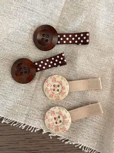 4PCS Button Polka Dot Floral Hair Clip, Retro Style, Whimsical Side Bang Clip, Simple Fashion, Perfect Gift, Daily Accessory, Party, Holiday