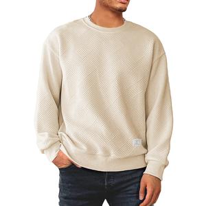 Dokotoo Men Men's Crewneck Sweatshirts Soild Color Geometric Texture Long Sleeve Casual Pullover Shirt