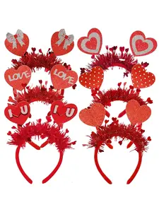 6-piece heart-shaped decoration red rain silk headband, fixed side hair and bangs, suitable for Valentine's Day couple dates, proposals, performances, parties, Party Favor