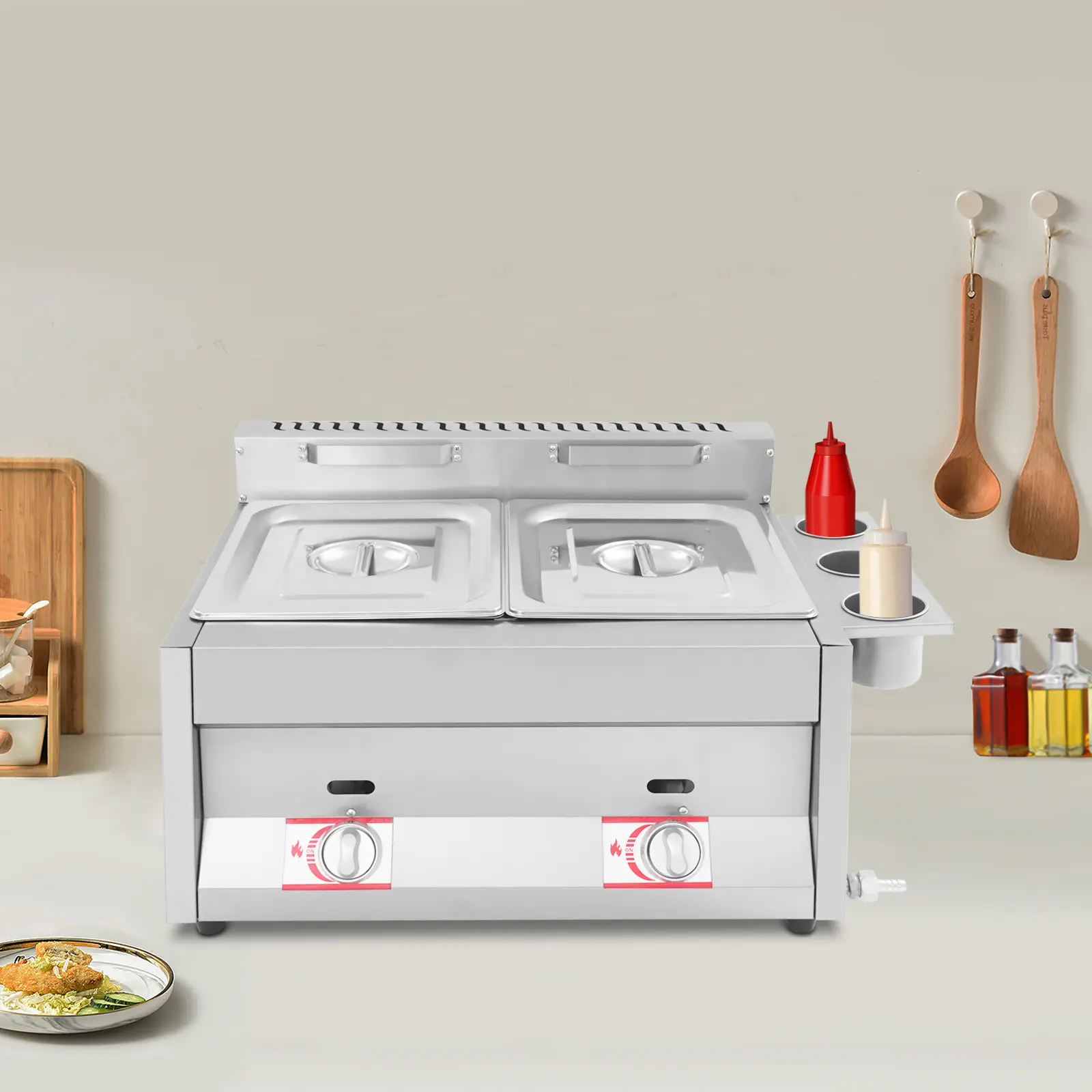 Commercial Dual-Independent-Tank LPG Deep Fryer Cooker - 12L Total Capacity, 6.34qt Each Tank, Stainless Steel Unit with 50-380°C/122-716°F Temp Range, Simultaneous Fry for Restaurants, Chicken Wings, Commercial Deep Fryer