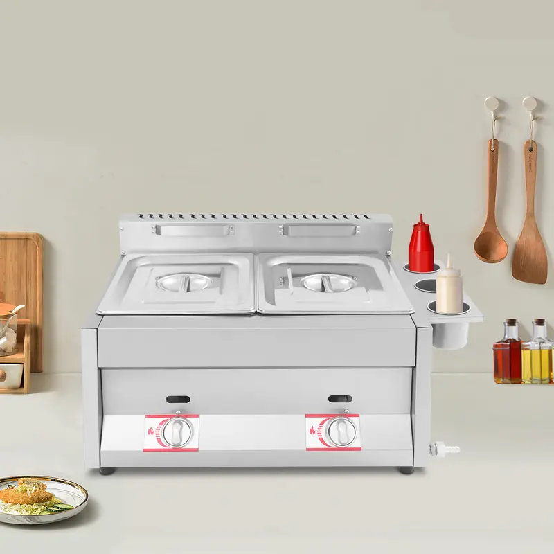 Commercial Deep Fryer Cooker - Dual Independent Easy-to-Clean Tanks, LPG Gas Operated, Stainless Steel, 12L Total Capacity (6L/6.34qt Each), 50-380°C/122-716°F Temp Range, 60.3×46×33.5cm, Simultaneous Fry for Concession Stands, Event Services