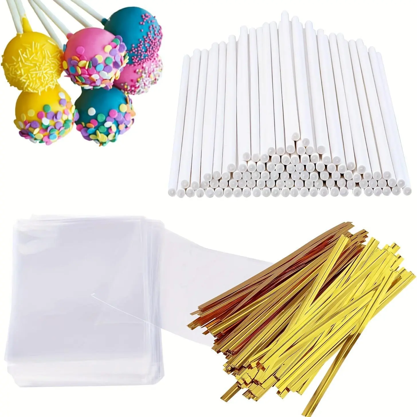 Lollipop cake stick packaging set, including packaging bag, paper dessert stick and twist band, Cake Decorating Kit