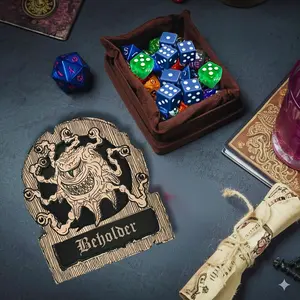 Role-Playing Game Dice Tray Coaster Set, Beholder Class Icons Cute Coasters, Fantasy Home Decor, Kitchen Gift, No Dice Included