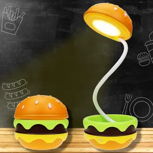 LED Burger Night Light with Adjustable Soft Stand, Touch Control Three Brightness Levels, Eye-Care Study Desk Lamp for Kids
