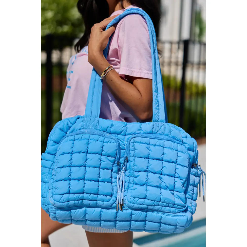 Haylie Marine Blue Quilted Weekender Bag