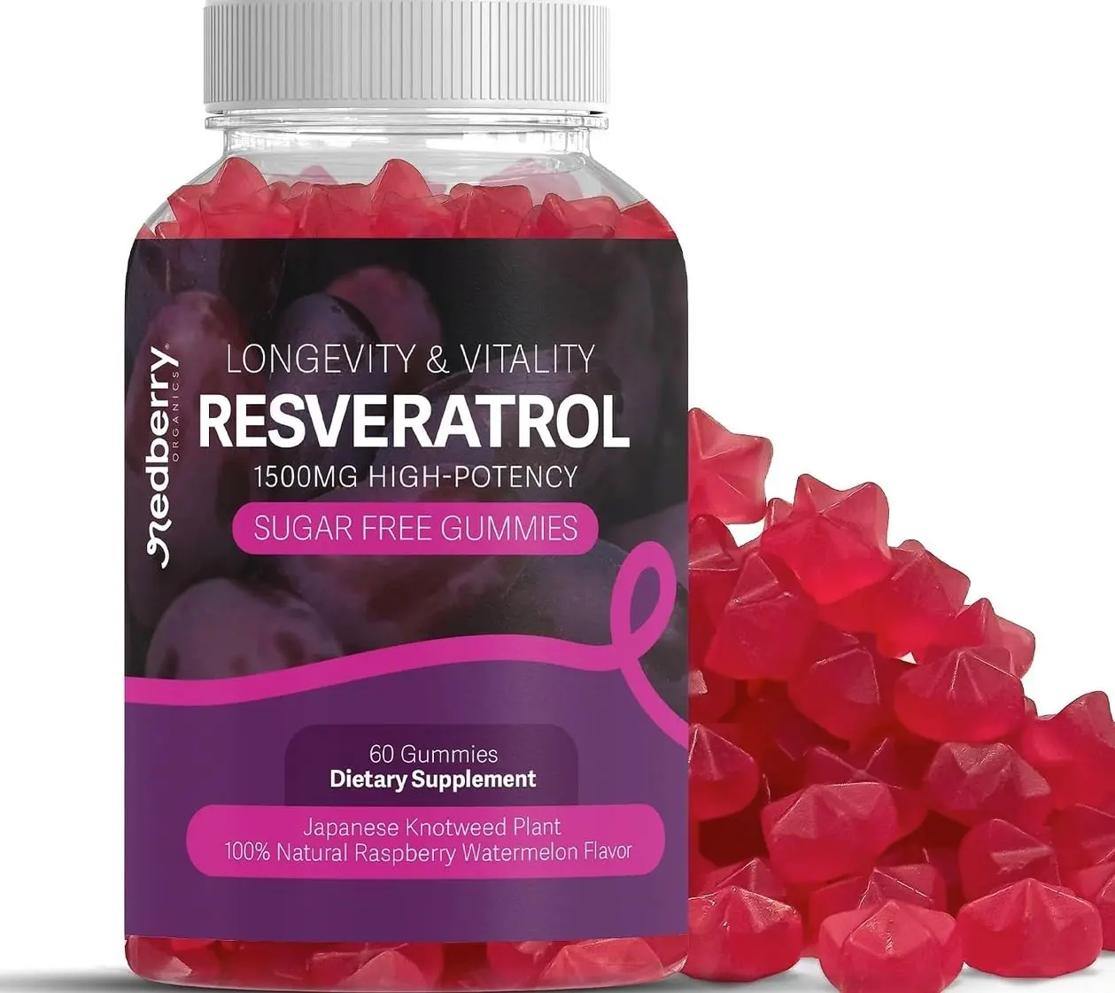 Resveratrol Supplement 1500mg Gummies | 98% Pure Japanese Knotweed | Resveratrol Organic Ingredients, Sugar-Free, Gluten Free | Daily Longevity & Healthy Aging Supplement
