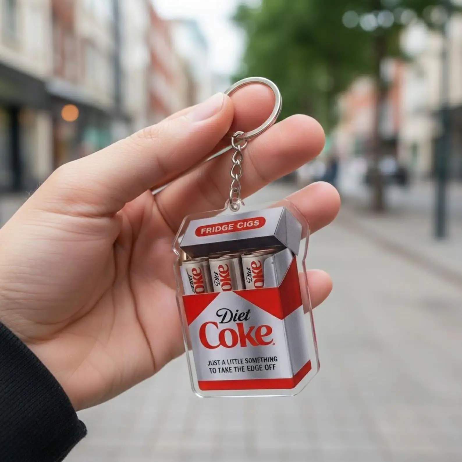 Diet Coke Fridge Cigs Acrylic Keychain, Funny Soda Cigarette Pack Charm, Retro Diet Coke Meme Keyring
