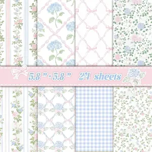 24 Sheets Scrapbook Paper - Soft Vintage Hydrangea Rose Patterns Decorative Cardstock for Junk Journal Decoupage DIY Crafts Card Making Art Journaling