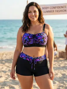 Women’s 2-Piece Tankini Swimsuit, Tummy Control Tankini Top with High Waisted Boyshort Bottoms, Modest Bikini Bathing Suit for Beach & Pool