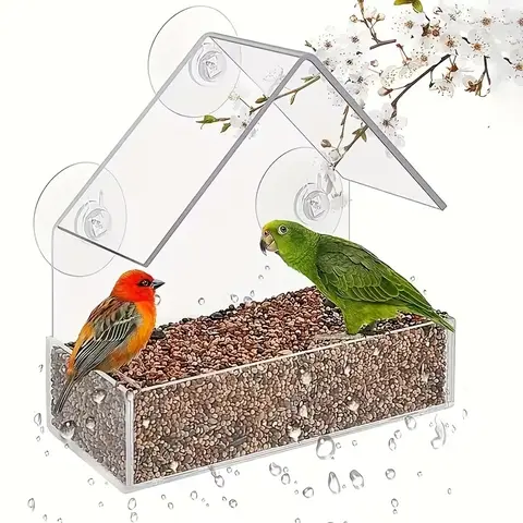 Transparent Suction Cup Bird Feeder - Clear Acrylic Bird Feeder with Suction Cups – Window Bird Feeder for Outdoor Bird Watching