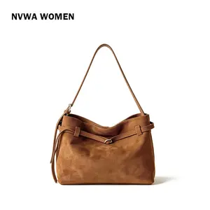 Trendy Camel Suede Purse Women's Soft Hobo Shoulder Bag Vintage Underarm Handbag Lightweight Daily Wear for Work Travel