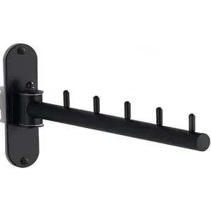 Folding Wall Mounted Clothes Hanger Rack with Swing Arm, Foldable 180°Rotation, Stainless Steel 304 Folding Clothes Hanger Drying Rack Rod, for Laundry Room Valet Hook (Black)