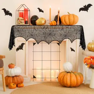 Halloween Fireplace Decoration Cobweb Scarf Lace Mantel Cover, Spooky Indoor Decor for Halloween Party Supplies, Unique Halloween Decorations