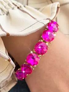 Multicolor Crystal Bracelet, Colorful Rhinestone Stretch Wristband, Unique Design, Perfect for Evening Events, Commute, Music Festivals