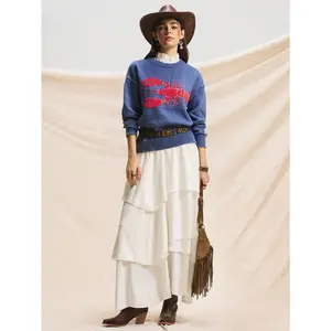 Vintage Casual Loose Knit Lobster  Novelty  Womens Sweater Blue Sweater Graphic Sweater Long Sleeve Fabric Fit Knitwear