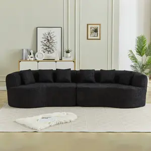 Aobtkel®Curved Sectional Sofa, 106.3-inch Oversized Modern Bone-Free Cloud Sofa with 6 Pillows Luxury Chenille Four-Seater Memory Foam Sofa with Deep Seat Design,black#Summervibes