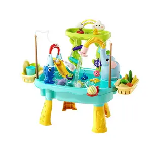 Upgraded Toddler Sand Water Table Toy with Electric Water Pump, Kids Sand Water with Faucet/Play Food Accessories/Fishing Toy, Kitchen Play Sink Toys for Girl Boy Age 3+ (Blue、Pink、Green)