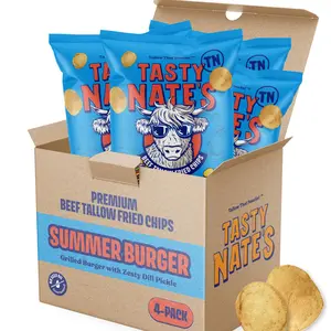 Tasty Nate’s Beef Tallow Potato Chips – Summer Burger Flavor, Kettle Chips Fried in 100% Beef Tallow, Seed Oil Free, Gluten Free Healthy Snacks, 7oz - Pack of 4