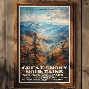 Vintage Great Smoky Mountains National Park Travel Poster - Home Decor & Hiking Gift