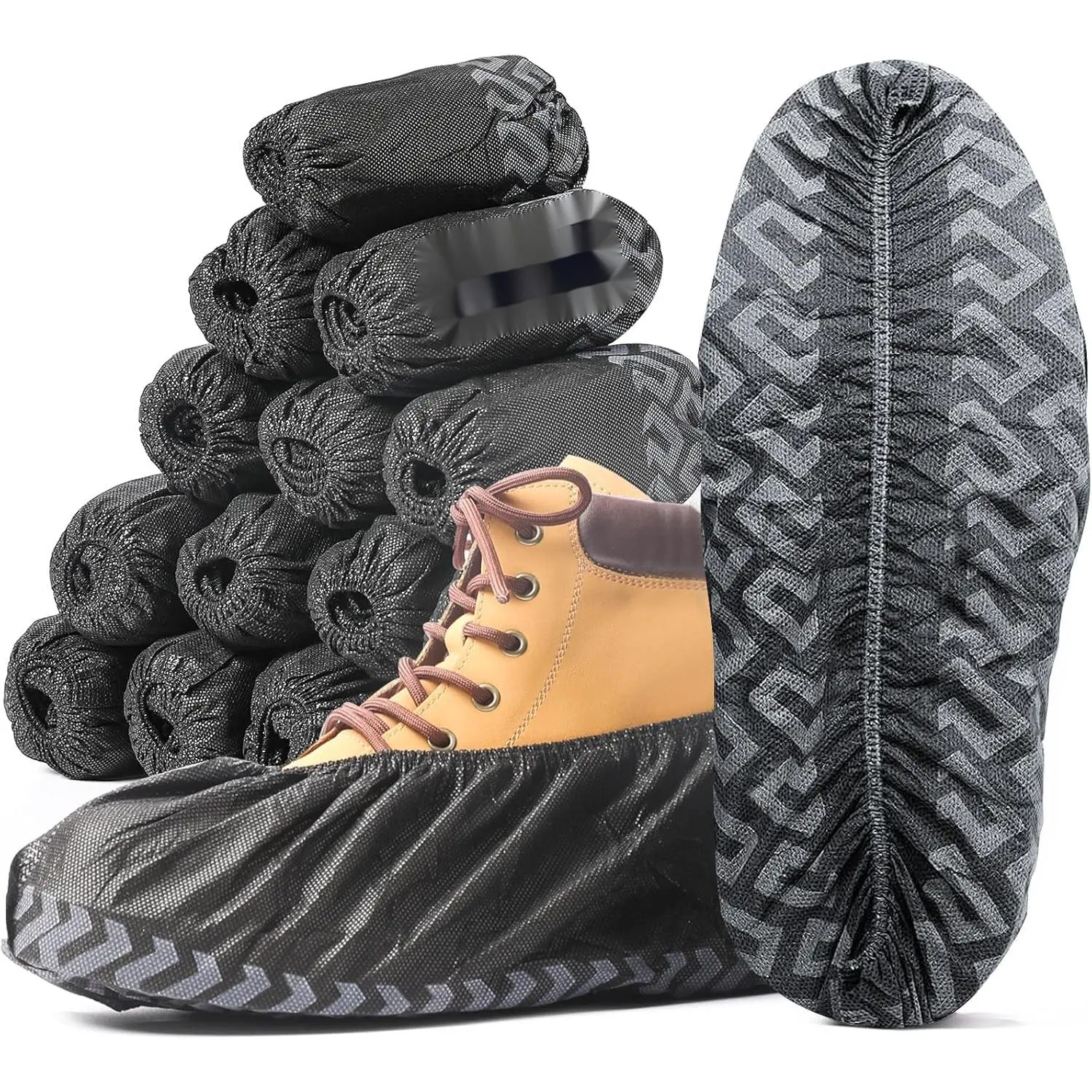 X-Large 50 Pack Shoe Covers Disposable Non-Slip, Black Non-Woven Fabric Boot Covers for Indoors Breathable Slip Resistant Durable Boot, Stretchable Fits Up to Size 13 US Men (Black 50 Pcs (XL))