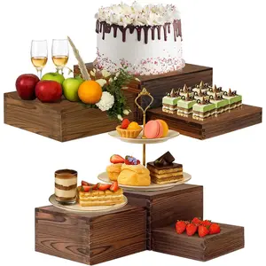 6-Pack Wood Risers Display Stands, Multi-Height Food Risers for Buffet Table, Rustic Wooden Cake & Cupcake Stands for Party Birthday Wedding Halloween Decor