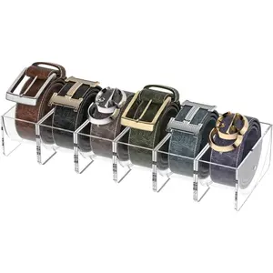 Belt Organizer 6 Pack Acrylic Belt Storage Holder with Magnet, Detachable Clear Storage Belt Container Display Case for Closet and Drawer Belts Tie Bow Tie