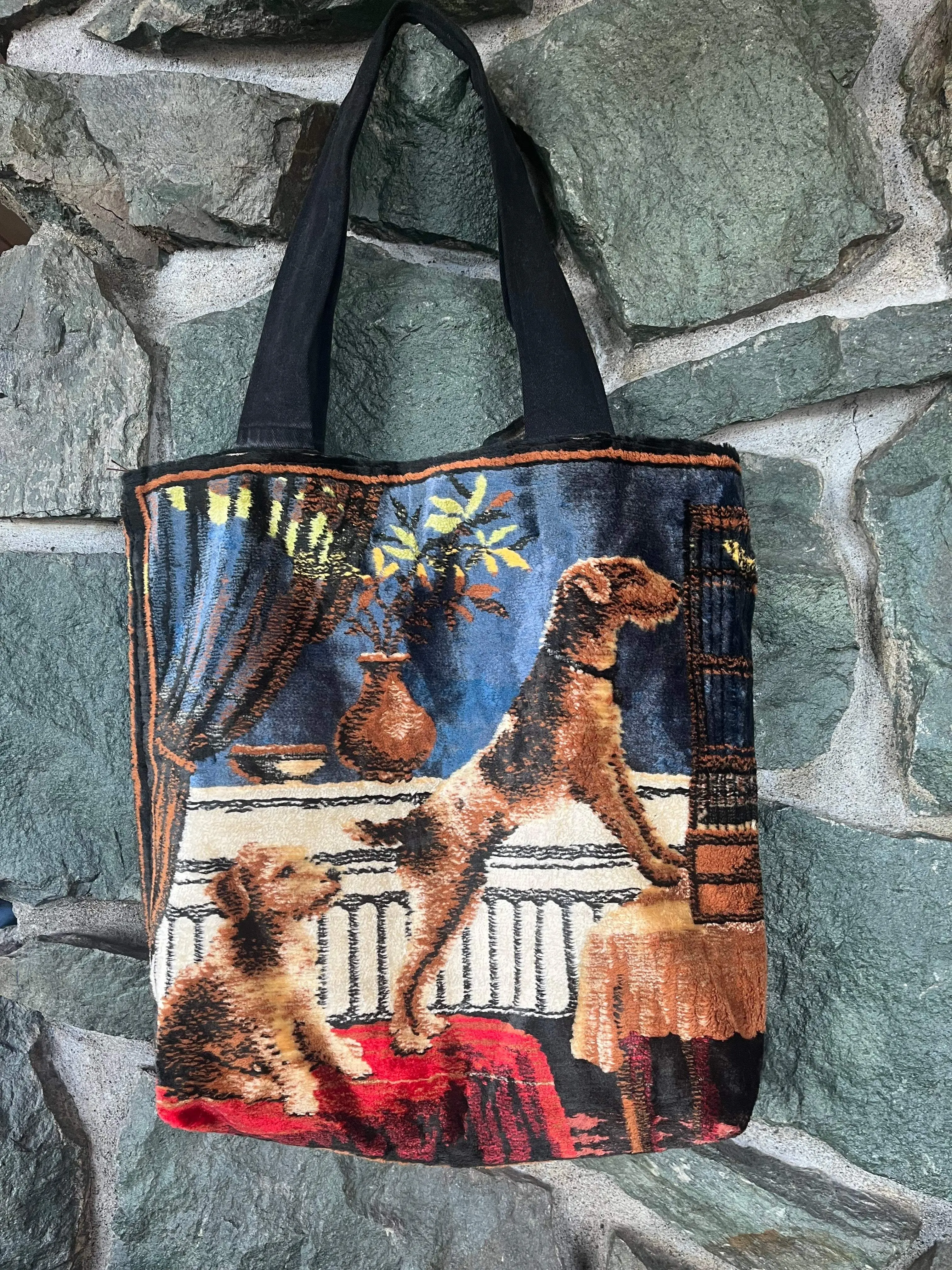 Kim McCormick “Blue Dogs” Rare Vintage Tapestry Tote Bag