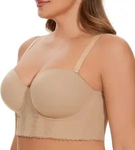 Women's Non-slip Full Bust and Full Figure Supportive Seamless Foam Padded Strapless Longline Bra and Bustier Top,Remove side breast fat to prevent sagging