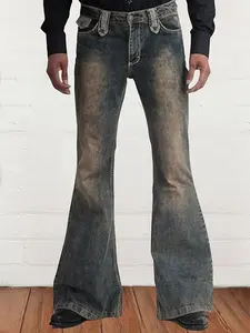 Men's Vintage Flare Jeans, Retro Washed Bootcut Denim Pants