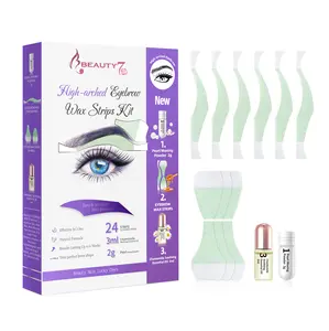 Beauty7 High-arched Eyebrow Wax Strips Kit 24 Strips with Pearl Powder & Essential Oil for Sensitive Skin Women Hair Removal at Home