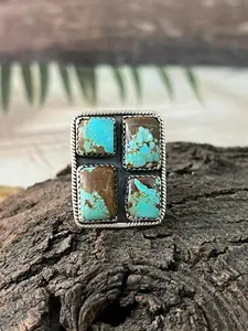 Handmade Sterling Silver Number 8 Turquoise Adjustable Ring "Signed Nizhoni"