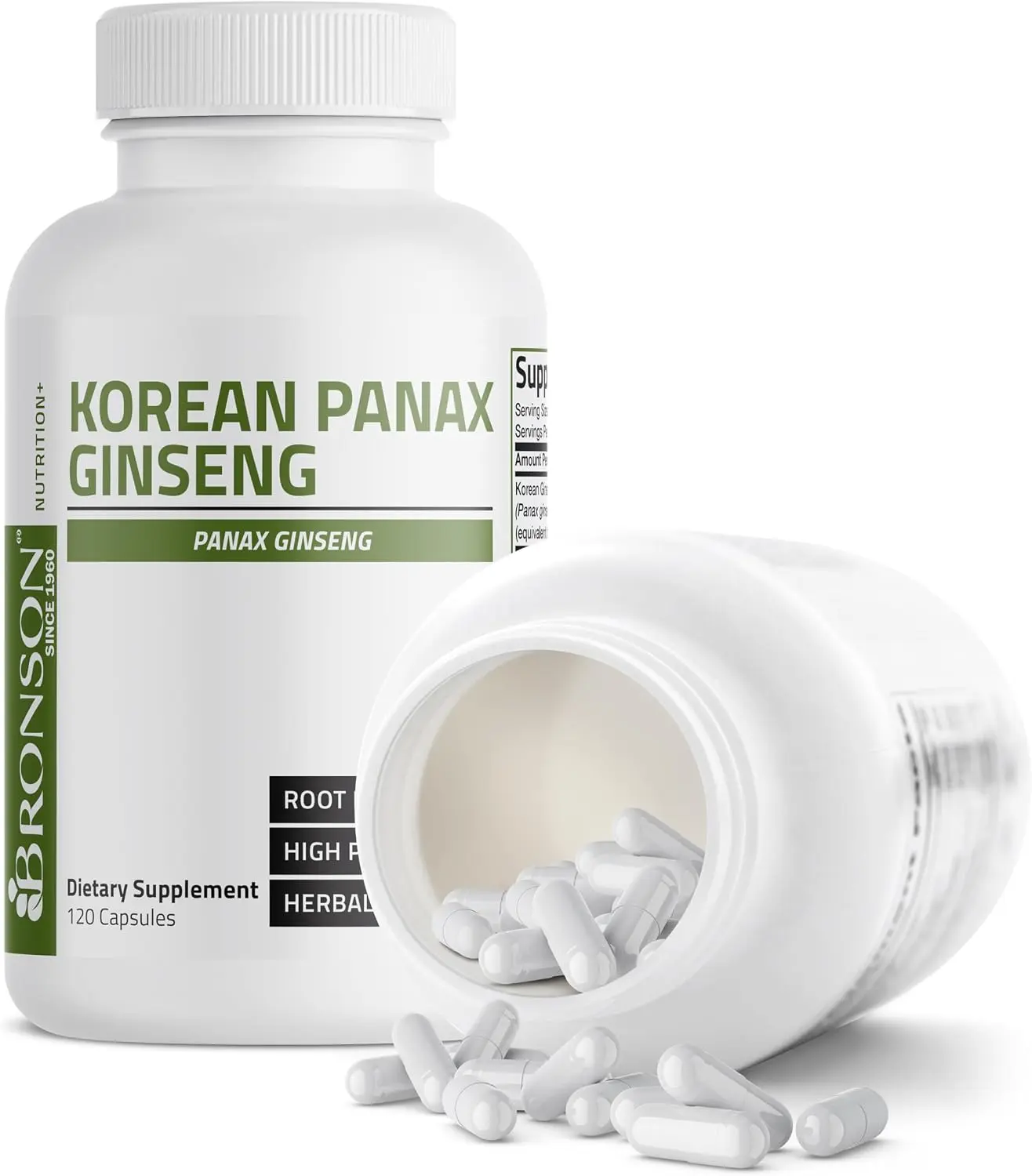 Bronson Korean Panax Ginseng High Potency Root Extract, 120 Capsules | Energy, Endurance, Vitality, Memory & Cognitive Health Support