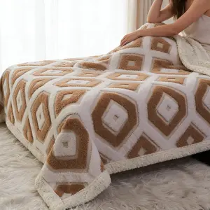 Ultra Soft Lamb Fleece Blanket, Geometric Pattern, Reversible, Multiple Colors, Sofa Bed Chair Cover, Breathable, Comfortable, All Seasons