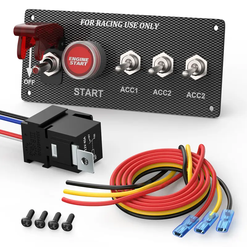 Eunik 5 In 1 Ignition Switch Panel - 30A 12V Power Race-Car Switch with Push Start Engine, Boat-Ready DC 12V 30A Panel for Cars, Boats