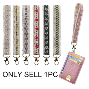 Boho Wrist Lanyard Keychain, Hippie Aesthetic Thread Strap for Women's Badge, Wallet & Phone, Cute Wristlet Holder with Detachable Key Chain, Trendy Cute Keychain