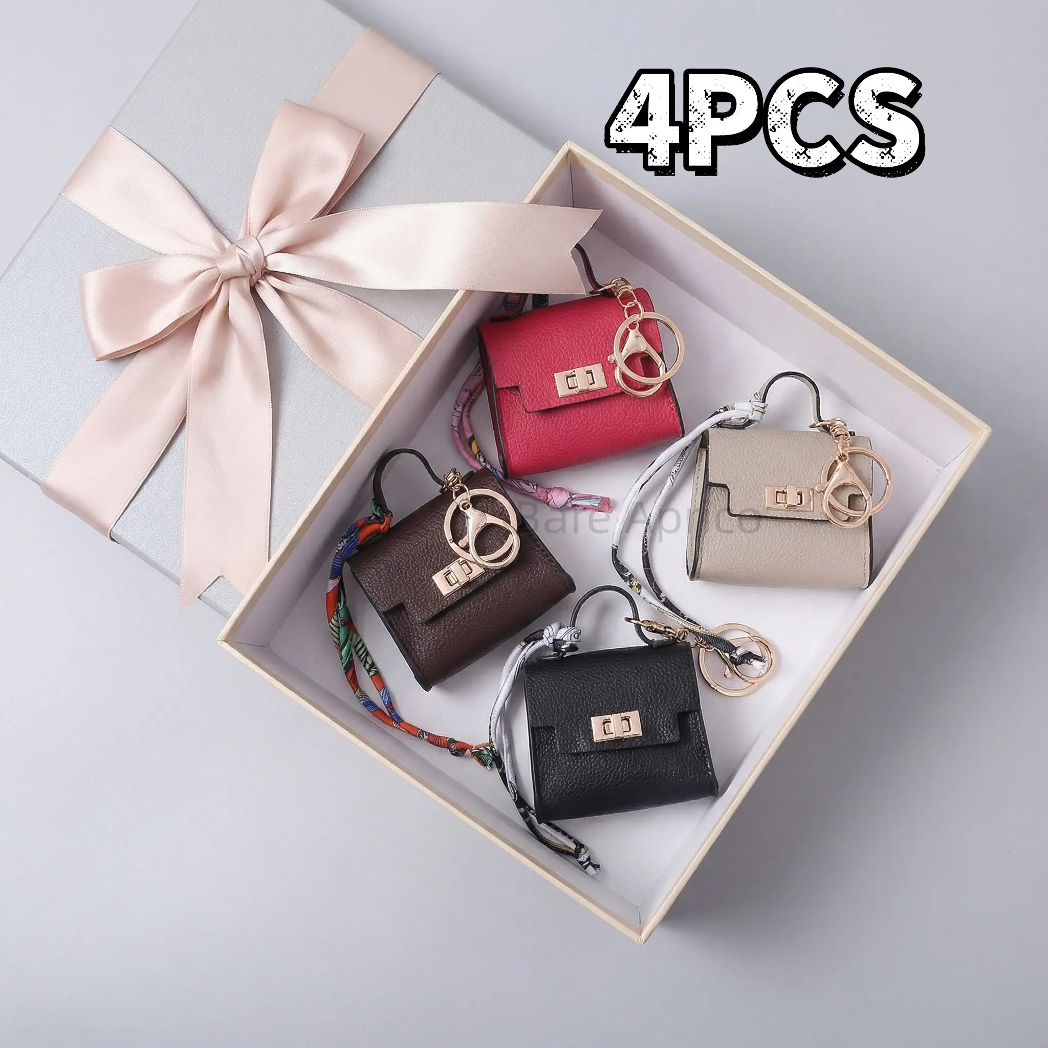 Bag Charms for Women, 4-Piece Mini Kelly Style Waterproof PU Keychains, Cute Handbag Accessory with On-the-Go Coin Purse, Bag Accessory