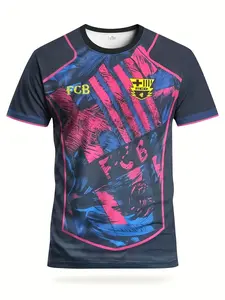 Men's Barcelona Football Sports Shirt, Stylish Jersey, Comfortable Round Neck Sport Top, Outdoor Athletic T-Shirt for Matches Training Casual Outings