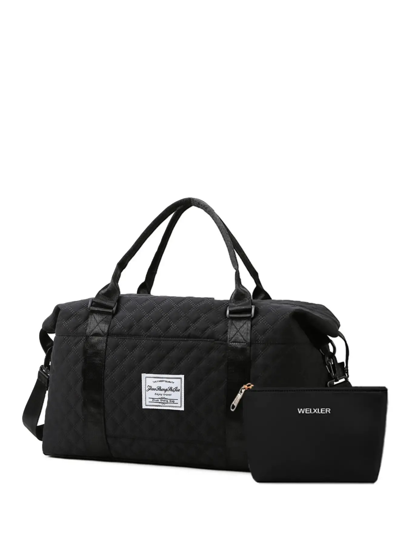 Unisex 2pcs Sporty Patched Design Large Volume Travel Bag & Portable Letter Design Makeup Storage Bag For Gym & Travel Used