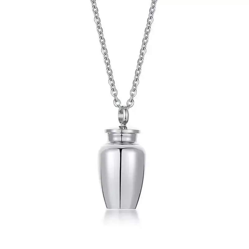 Silver small jar pendant with 60cm cross