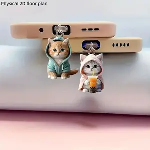 Cute Cat Design Phone Charging Port Dust Plug, 6 Counts Phone Charging Port Dust Plug, Phone Accessories for iPhone Type-C Headphone Jack