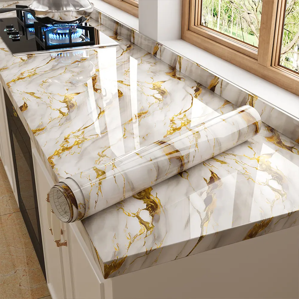 Wallpaper Glossy Marble Peel & Stick Adhesive Film, Waterproof, Oil-Resistant, Removable, Durable Practical Home Decor for Kitchen Countertops, Cabinet Makeovers & Kitchen Decor Ideas, Peel And Stick Wallpaper, Household Items Decor renovation