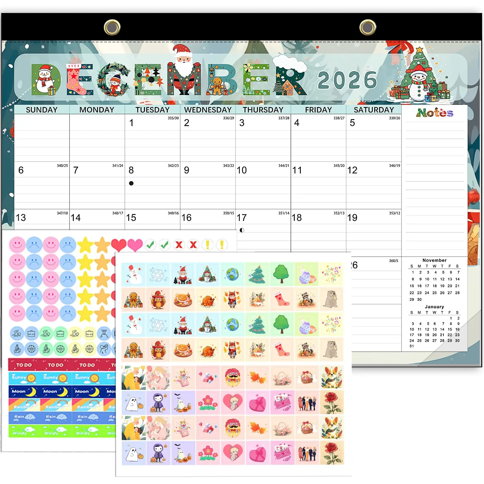 2026-2027 A3 (17inX12in) Desk & Wall Calendar Monthly Planner, Thick Anti-Bleed Paper, Plastic Cover, Enlarged Days, Ample Writing Space, Bonus Stickers, 12 Unique Themes, Tracks Daily Moods & Important Dates, Ideal for Home & Office
