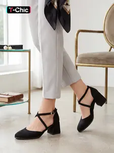 Women's Mid-Heel Thick Sole Ballet Shoes, Crisscross Strap Sandals, Elegant Fashion Sneakers for Casual Wear & Daily Use, Round Toe Textile Upper, Footwear, Lightweight Strappy Sandals