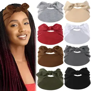 BIGWIG Women's Casual Plain Fabric Hair Bows Headbands Set - Cute Ultra-Wide Elastic Bowknot Headbands, Ideal for Outdoor Use
