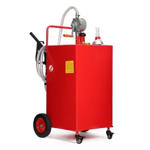 50 gal Fuel Caddy with Manual Pump – Heavy Duty Gasoline & Diesel Transfer Tank On 4 Wheels, Spill-Proof Portable Fuel Container for Boat, Truck, Lawn Mower, ATV, Garage & Farm – Red